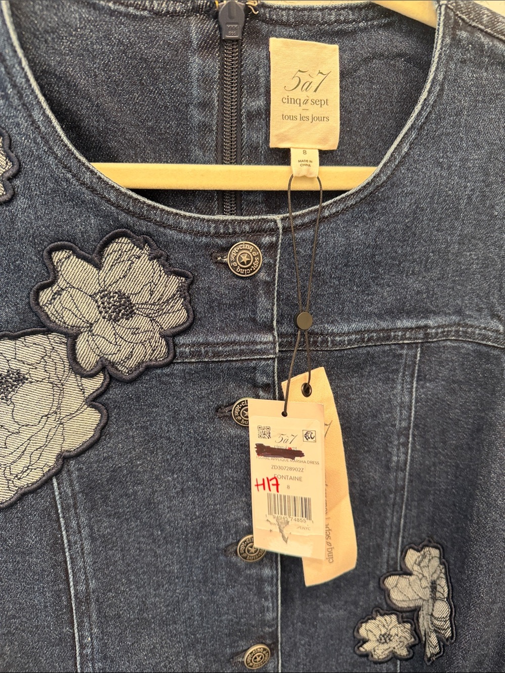 Cinq a Sept Marsha Floral Appliqué Mini Denim Dress - Picture 7 of 9